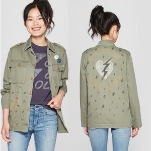 Junk Food Clothing Olive Green Utility Jacket with Back Graphic